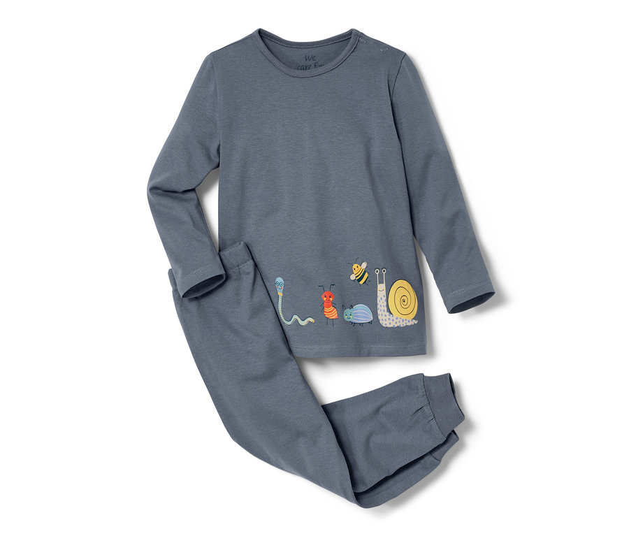 Pyjama bleu pour tout-petits avec imprimé d'insectes.