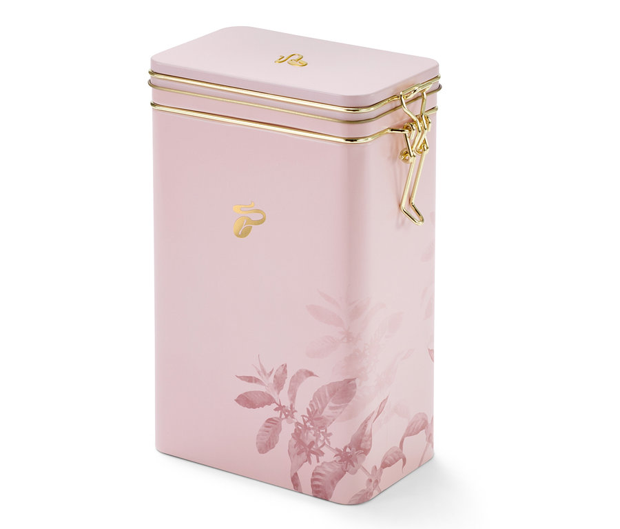 Une boîte pour café rose.