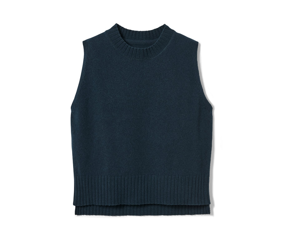 Pull sans manches en maille bleu avec de la laine RWS.