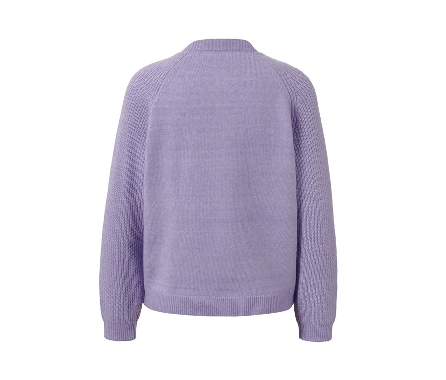 Vue arrière d'un cardigan en maille violet.