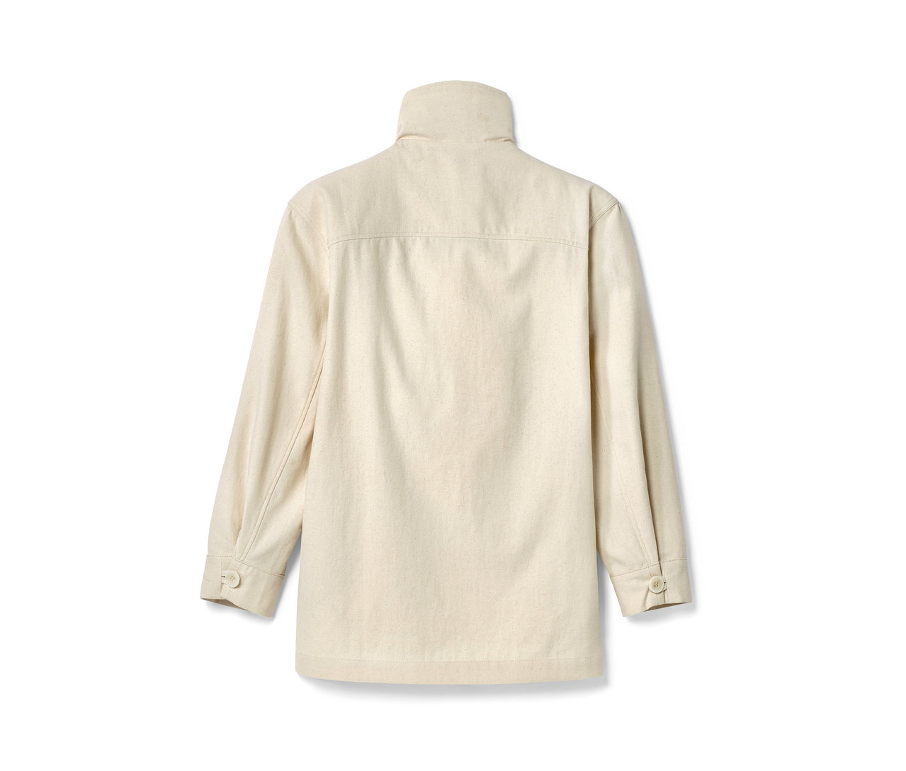 Dos de la parka NAH/STUDIO en coton non coloré avec manches longues.