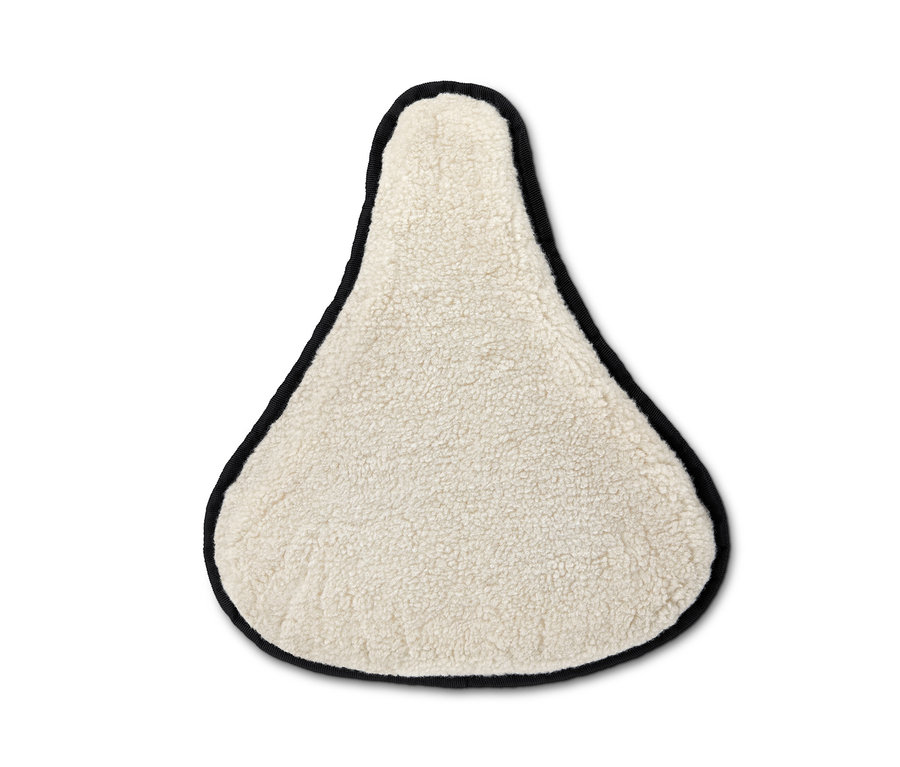 Une housse de selle 2-en-1 blanche avec une bordure noire.