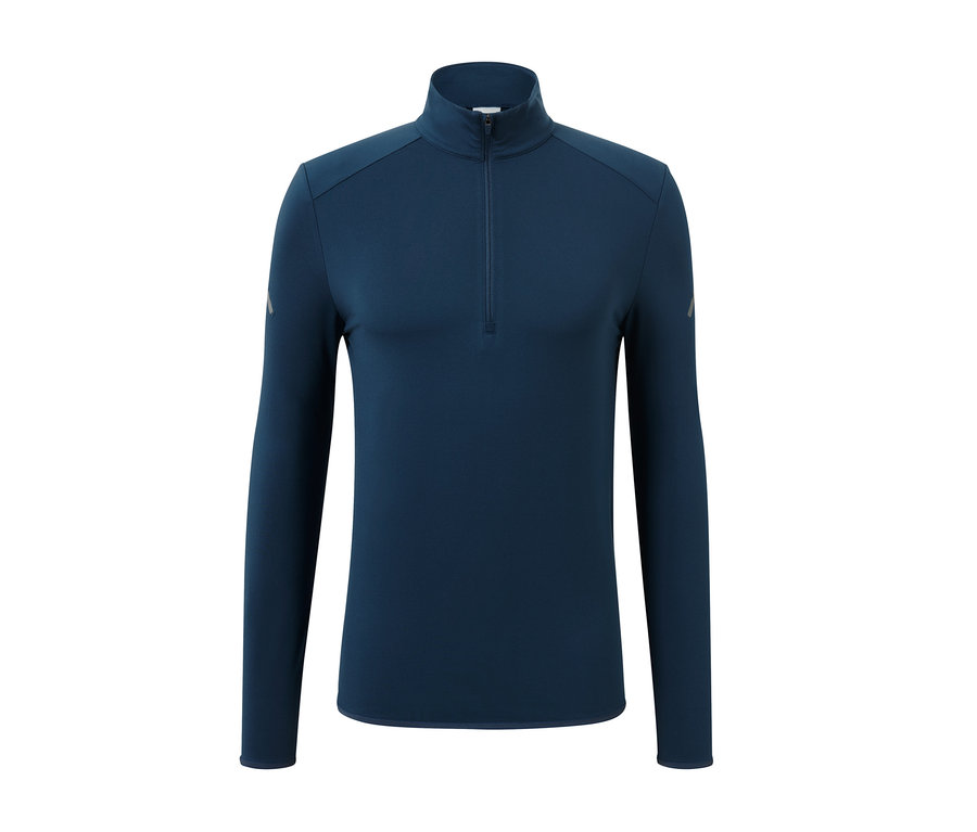 T-shirt fonctionnel thermique bleu à manches longues avec fermeture éclair courte.