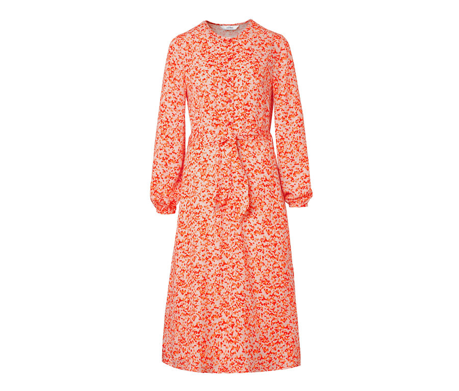 Robe tissée à imprimé avec manches longues et ceinture.