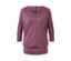 Chemise de yoga mauve à manches trois-quarts.