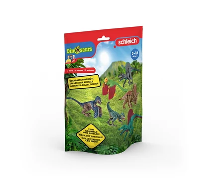 Paquet de Schleich Sac à surprises « Mini dinosaure », série 3 avec des images de dinosaures.