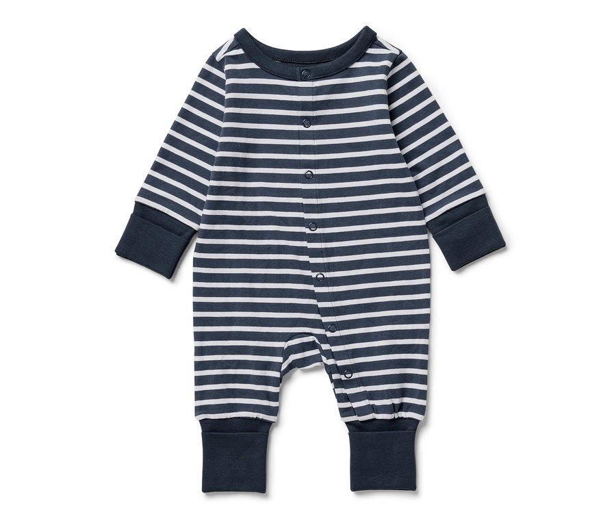 Un pyjama bleu marine rayé blanc de l'ensemble pour bébé, 3 pièces.