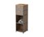 Commode étroite en métal « CN3 » avec plateau en bois et 2 tiroirs, taupe. Un casque blanc repose dans le compartiment ouvert.