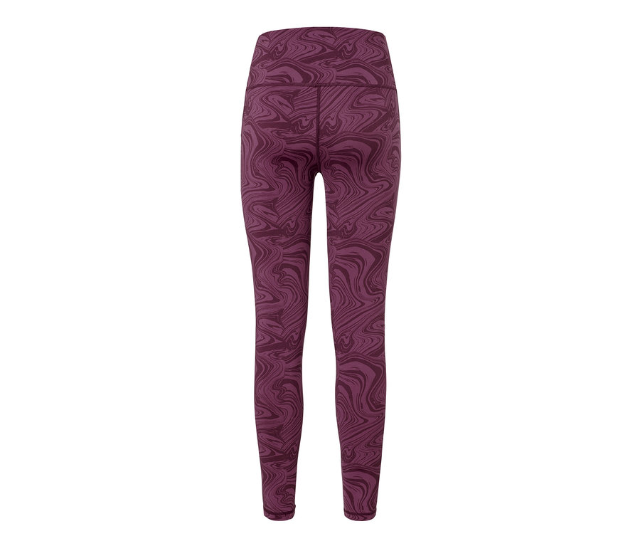 Un legging de sport 7/8 violet avec un motif marbré.