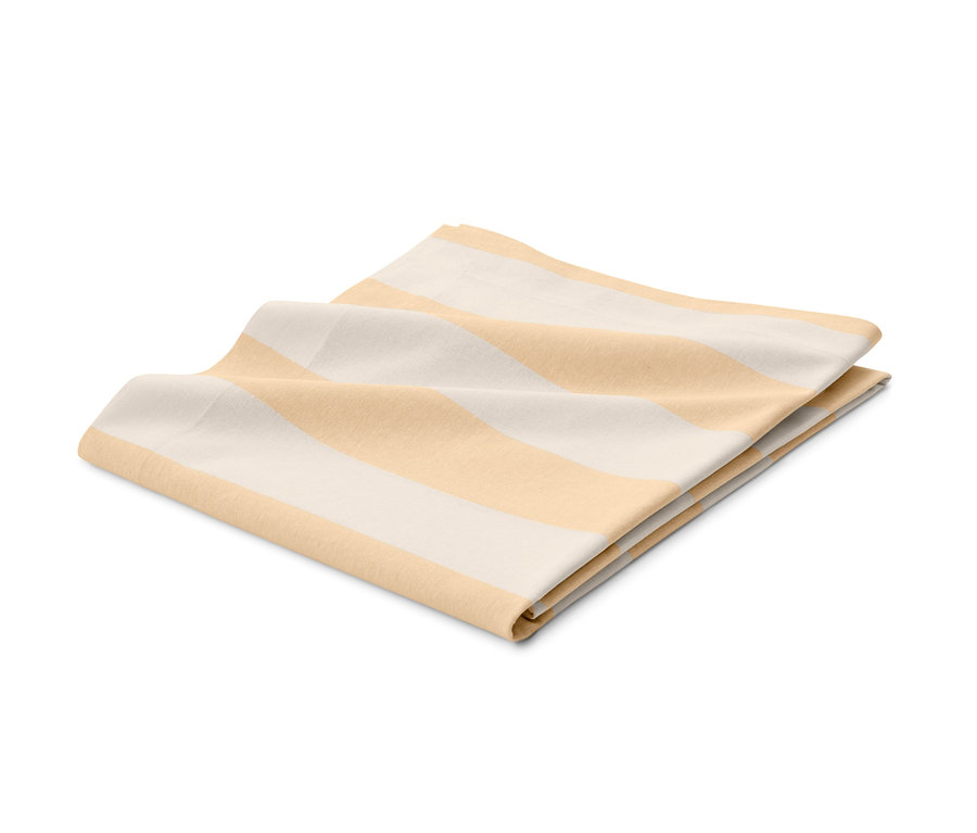 Nappe pliée avec des rayures jaunes et blanches.