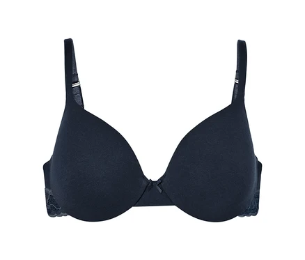 Soutien-gorge invisible bleu marine avec un nœud au centre.