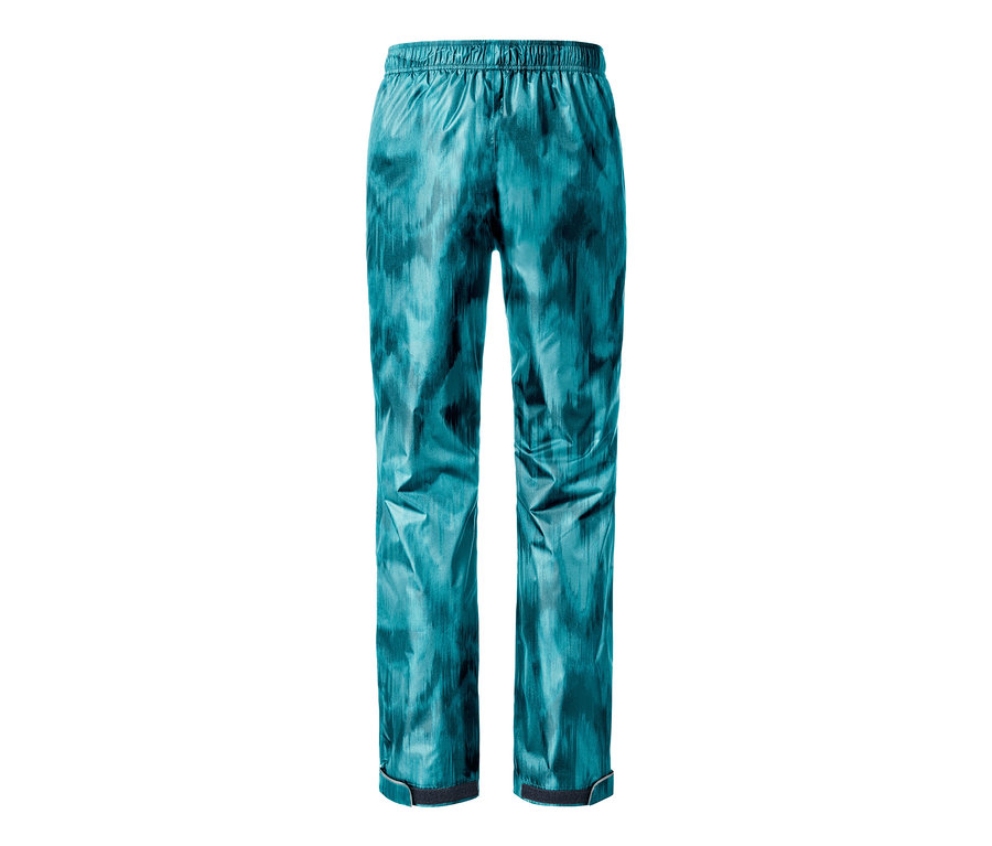 Pantalon de pluie turquoise avec imprimé intégral.