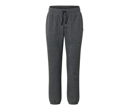 Pantalon en sweat gris avec poches et cordon de serrage noir.