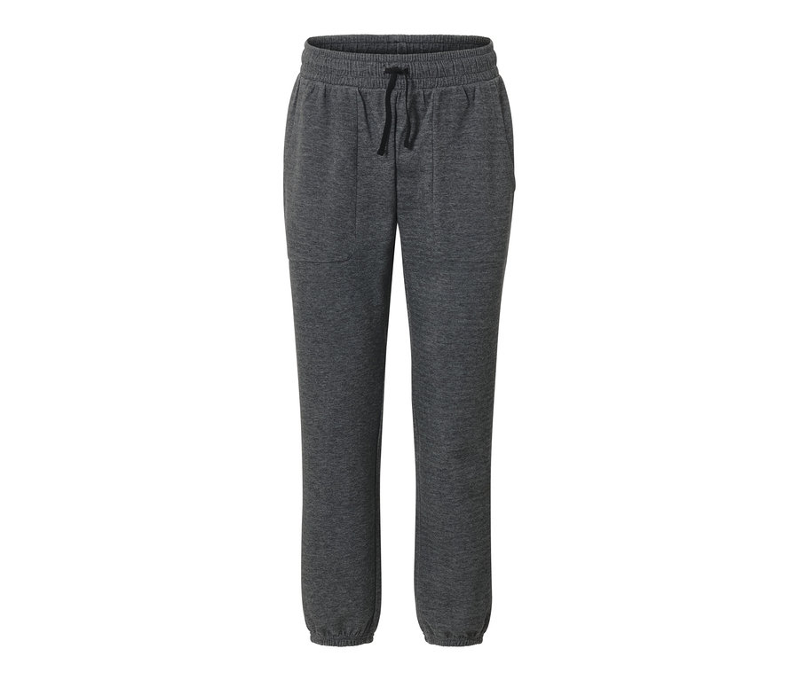 Pantalon en sweat gris avec poches et cordon de serrage noir.