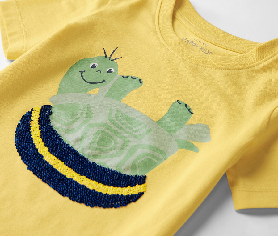 T-shirt jaune pour enfant avec application de tortue, lot de 2