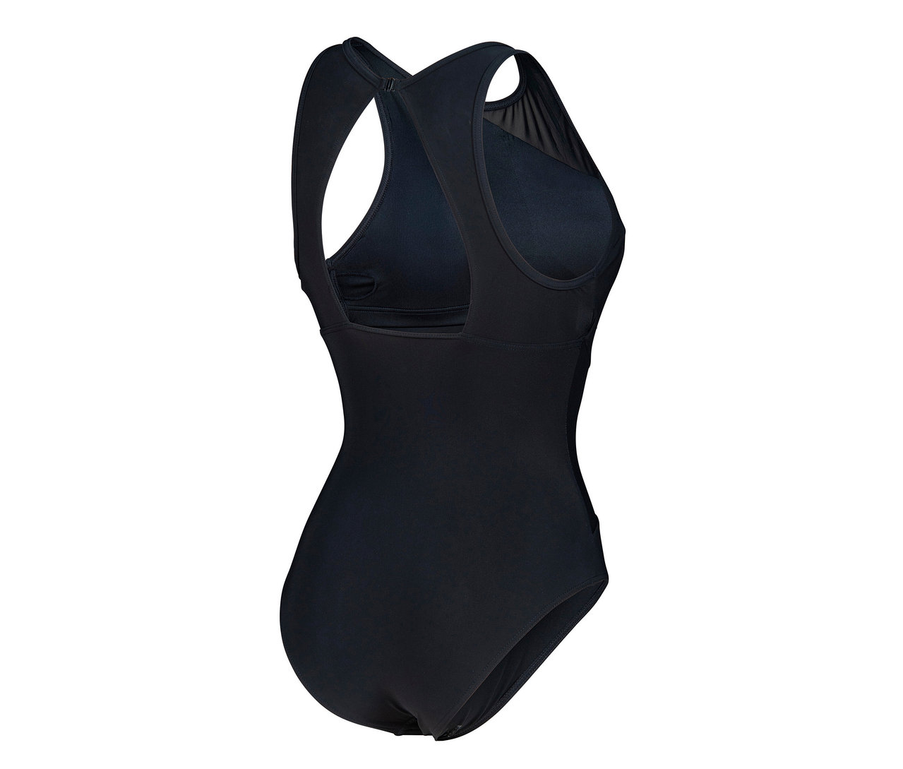 Gros plan sur le maillot de bain noir pour femme Mesh Angle Vent Back arena Feel.
