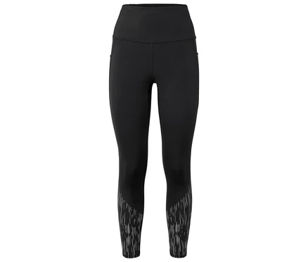 Leggings noirs taille haute avec motif abstrait sur le bas des jambes.