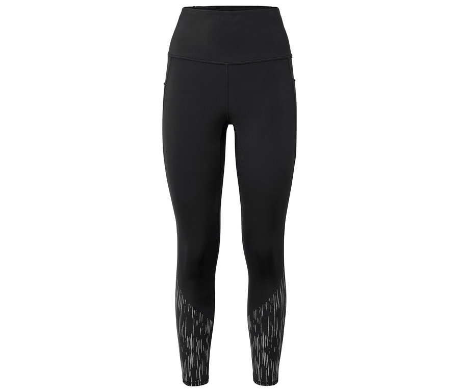 Leggings noirs taille haute avec motif abstrait sur le bas des jambes.