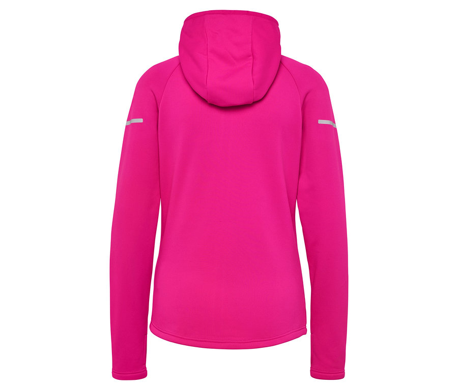 Vue arrière d'un sweat à capuche rose.