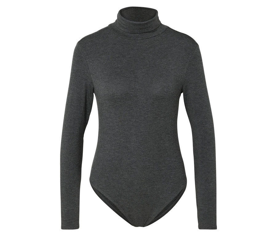 Un body gris à col roulé et manches longues.
