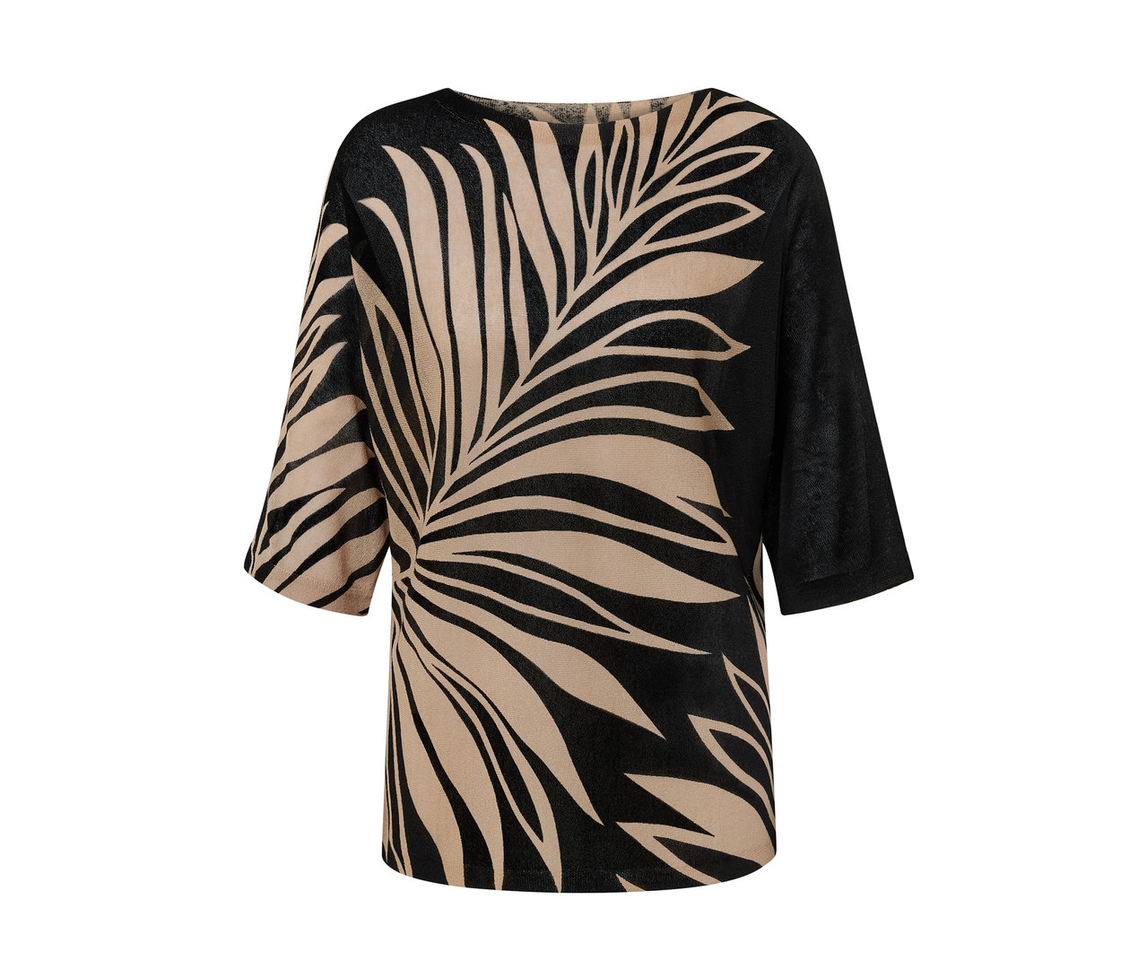 Gros plan sur un pull-over en maille fine imprimé.