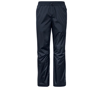 Pantalon imperméable bleu marine avec taille élastique et cordon de serrage.