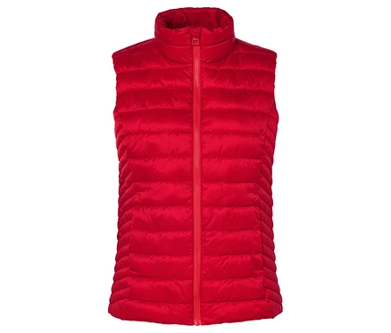 Gilet rouge matelassé avec fermeture éclair.