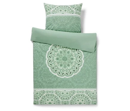 Parure de lit en renforcé verte avec mandala de taille normale et de grande taille.
