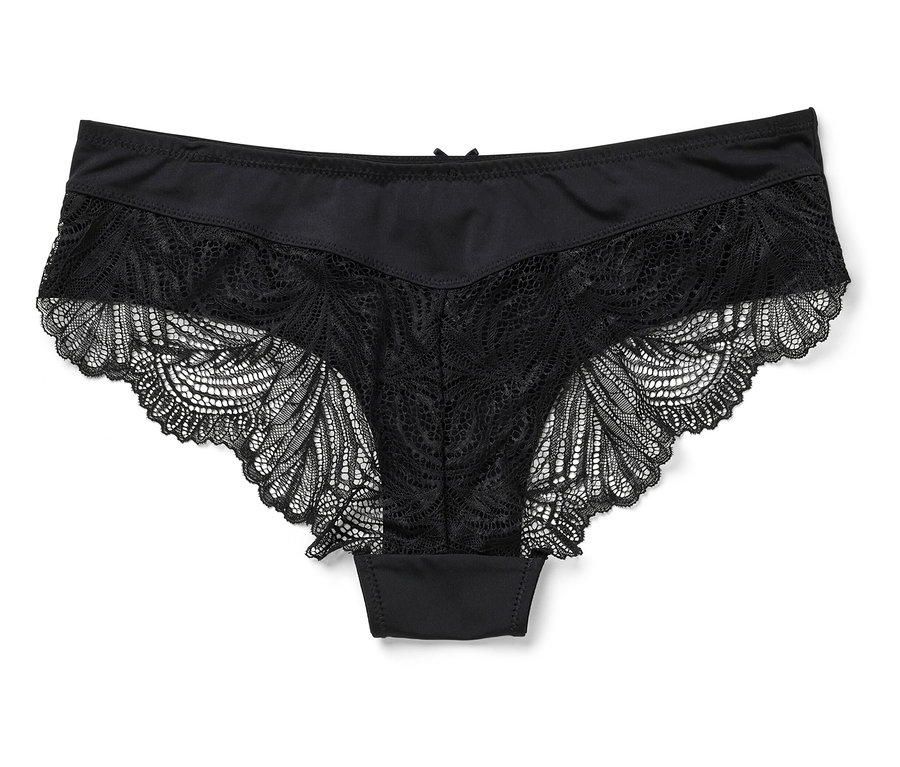 Culotte noire pour femme avec détails en dentelle florale.