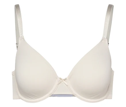 Soutien-gorge à armatures crème avec un petit nœud au centre.