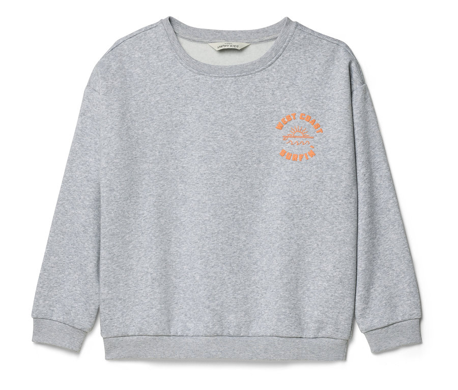 Sweat-shirt gris avec inscription orange "West Coast Surfing".