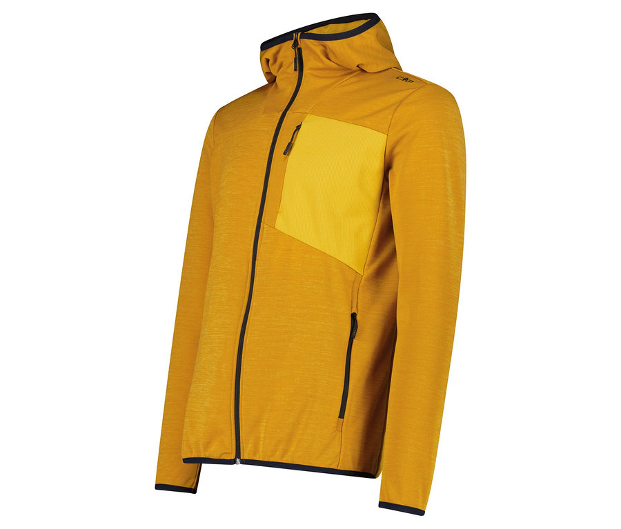Veste polaire jaune CMP avec fermeture éclair intégrale et capuche.