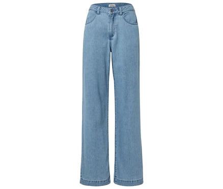 Jean large de couleur claire avec poches et fermeture à boutons.
