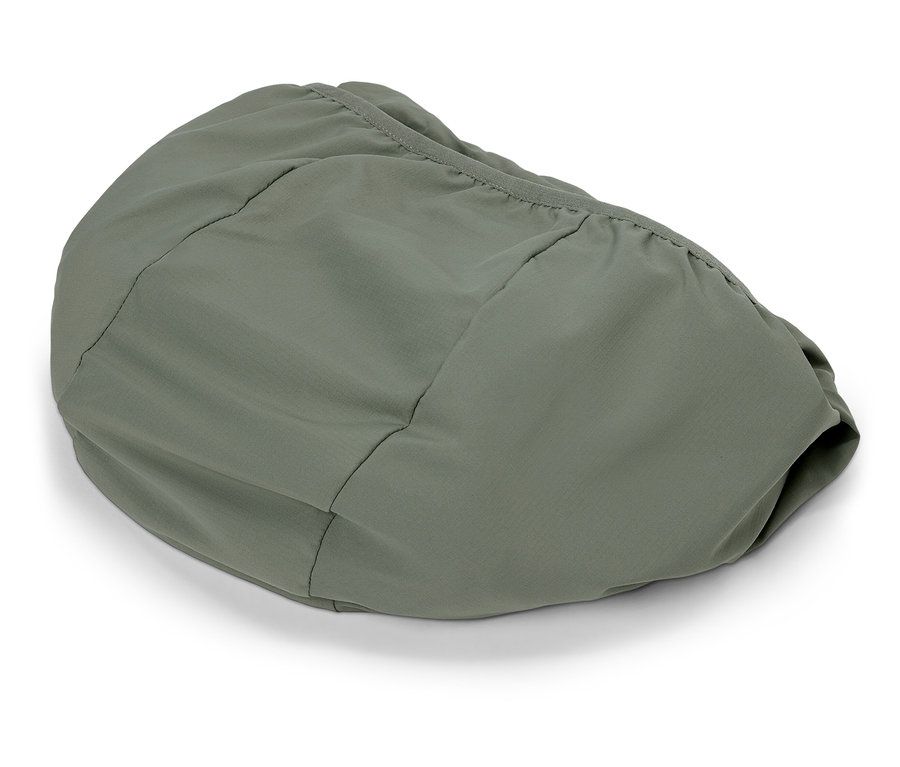 Housse olive avec cordon de serrage sur fond blanc.