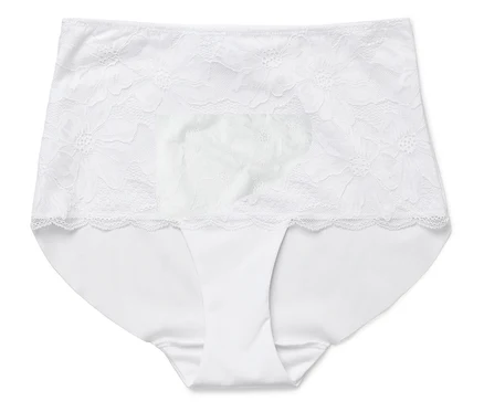 Culotte blanche taille haute en dentelle florale pour femme.