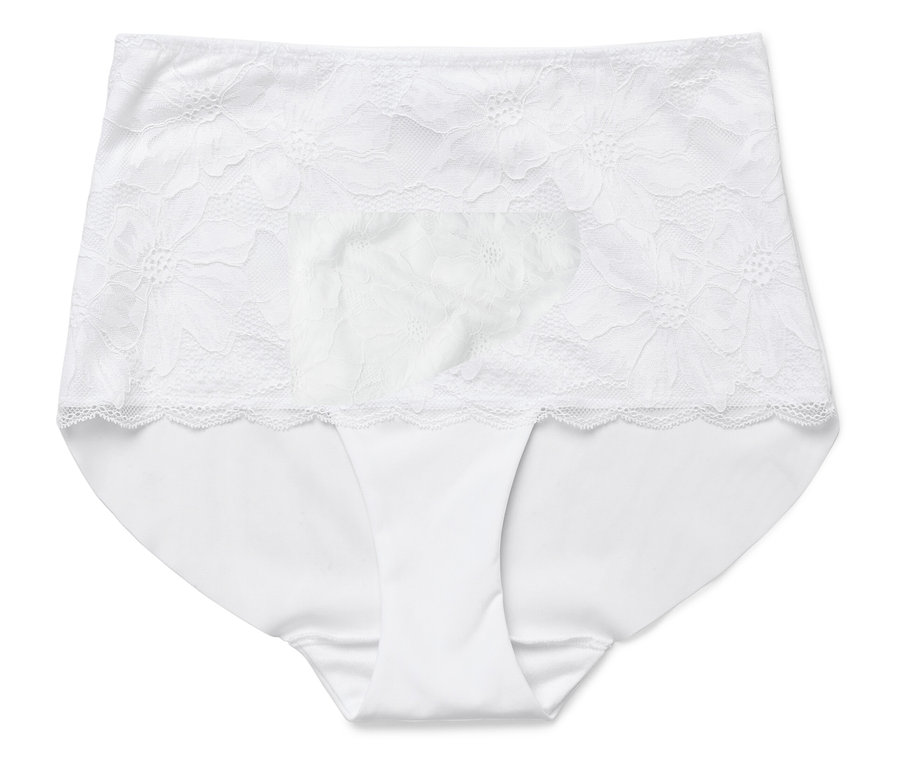 Culotte blanche taille haute en dentelle florale pour femme.