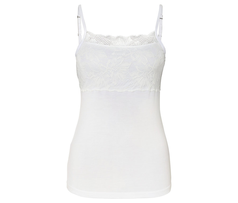 Débardeur blanc avec bordure en dentelle.
