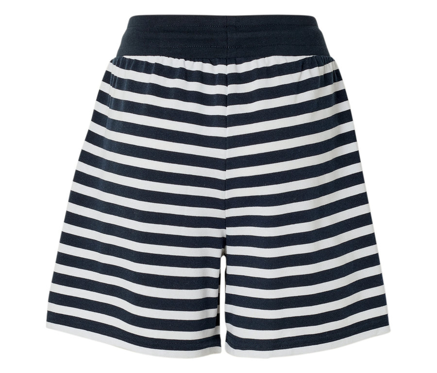 Short rayé avec rayures horizontales bleu marine et blanches.