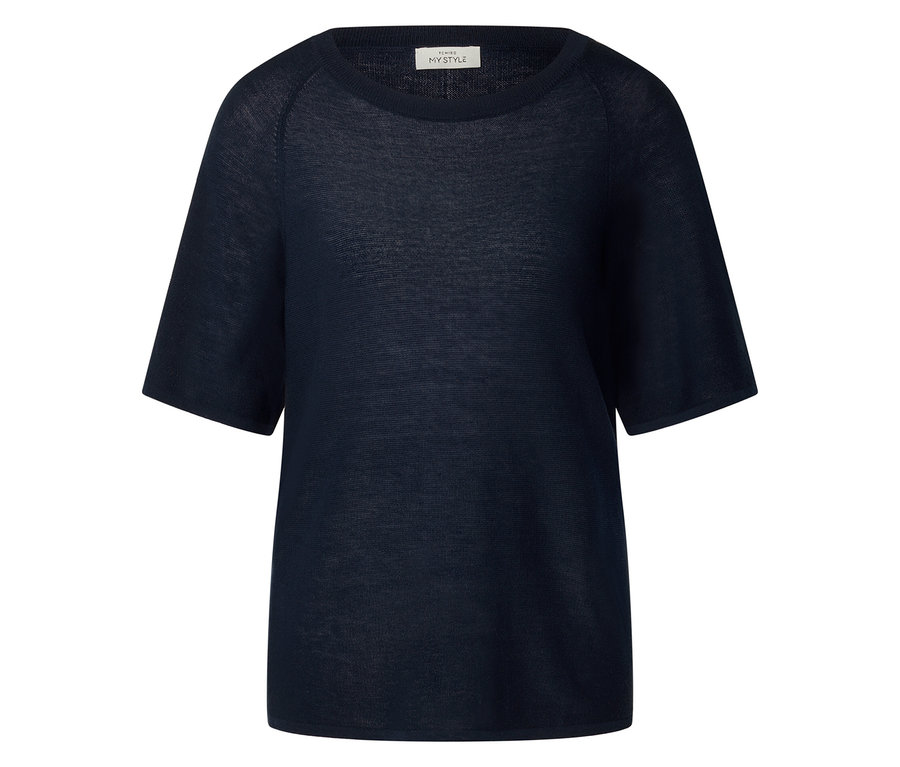 T-shirt bleu à manches courtes et col rond.