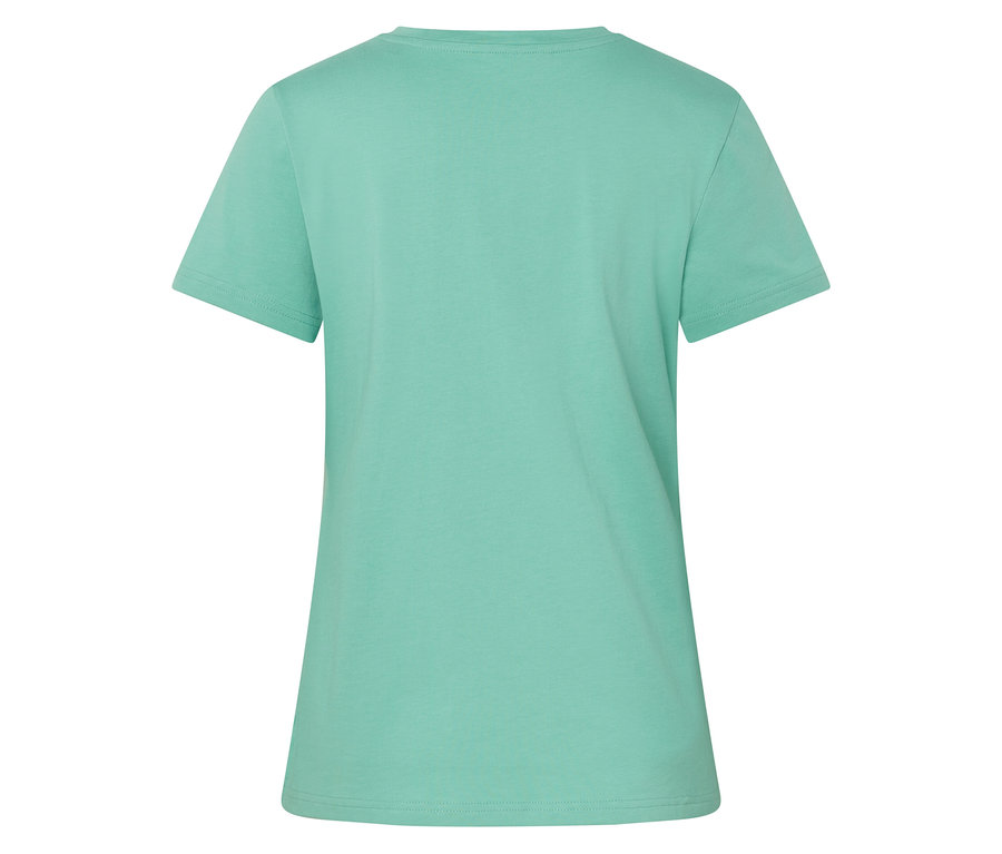 Vue arrière d'un t-shirt uni turquoise clair.
