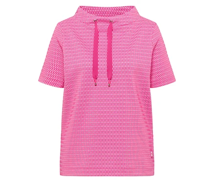 Sweatshirt CECIL rose à motif géométrique, manches courtes et col montant avec cordon de serrage.