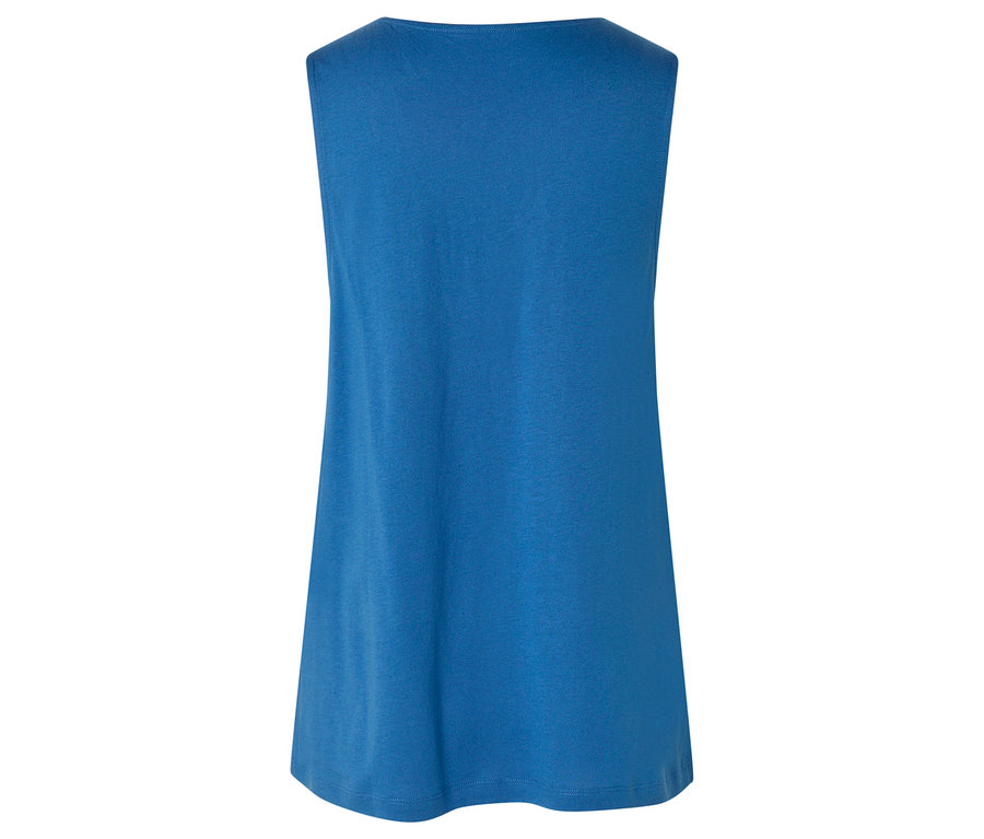 Haut bleu sans manches, vue de dos.