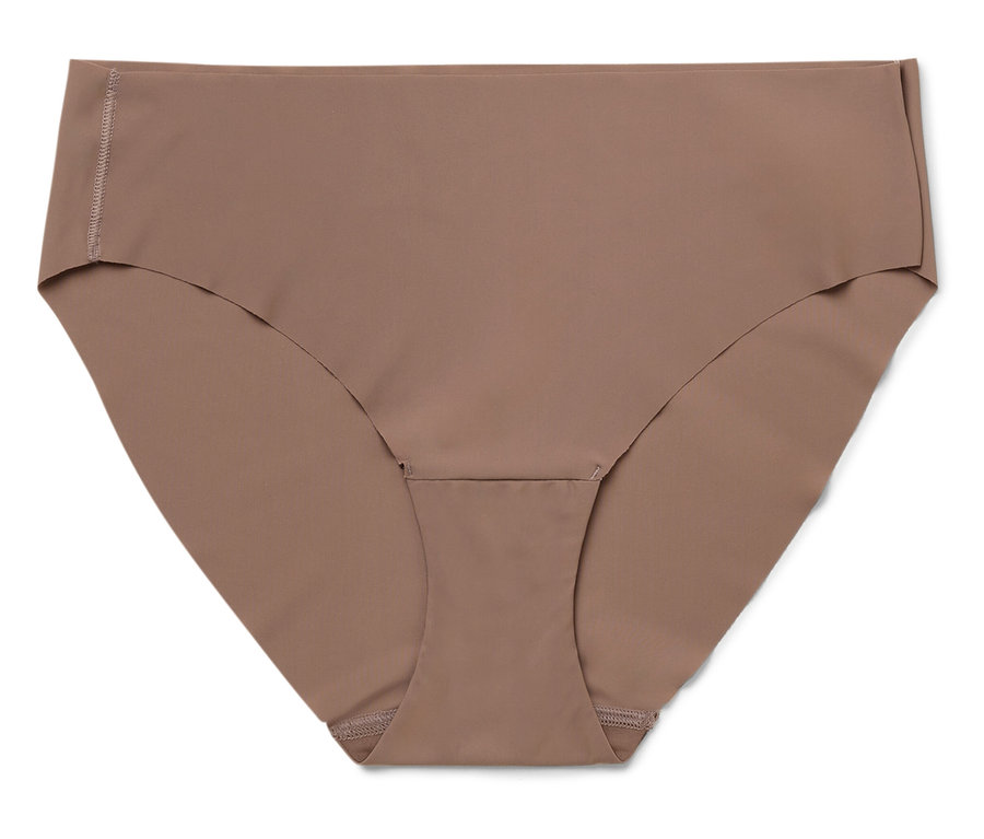 Slip unique pour femmes de couleur marron chocolat, posé sur un fond blanc.