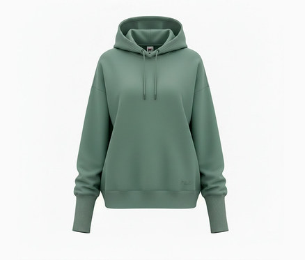 Hoodie pour femme FILA vert sauge en mélange de modal, avec capuche à cordons, poignets et ourlet côtelés.