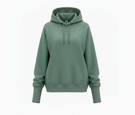 Hoodie pour femme FILA vert sauge en mélange de modal, avec capuche à cordons, poignets et ourlet côtelés.