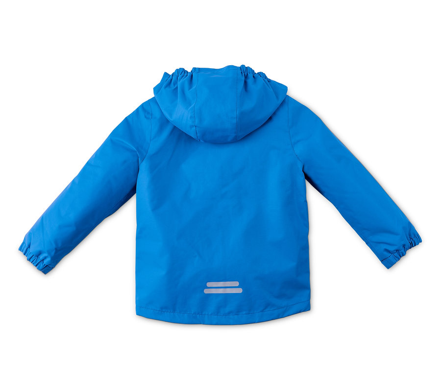 Veste de pluie bleue avec capuche.