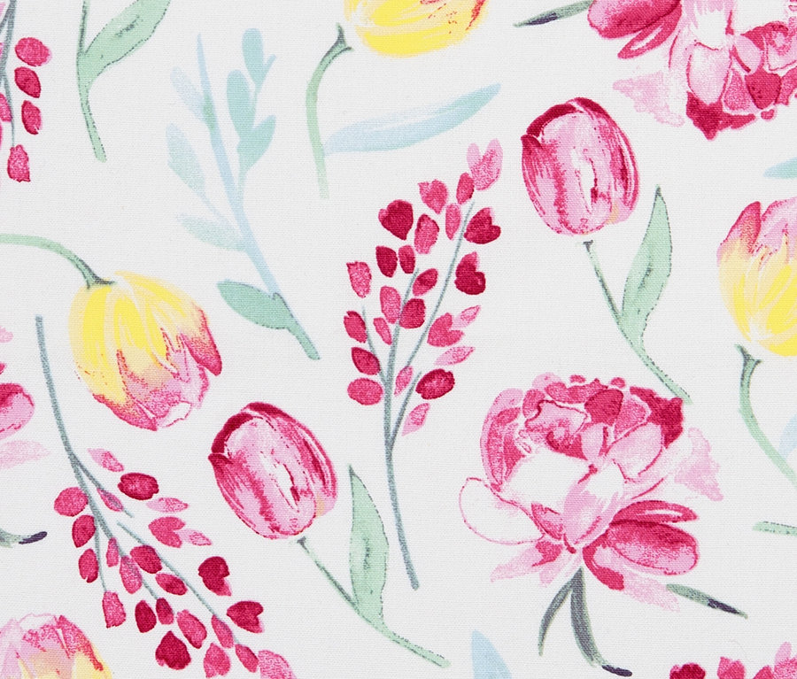 Motif floral sur tissu. 3 linges de cuisine.