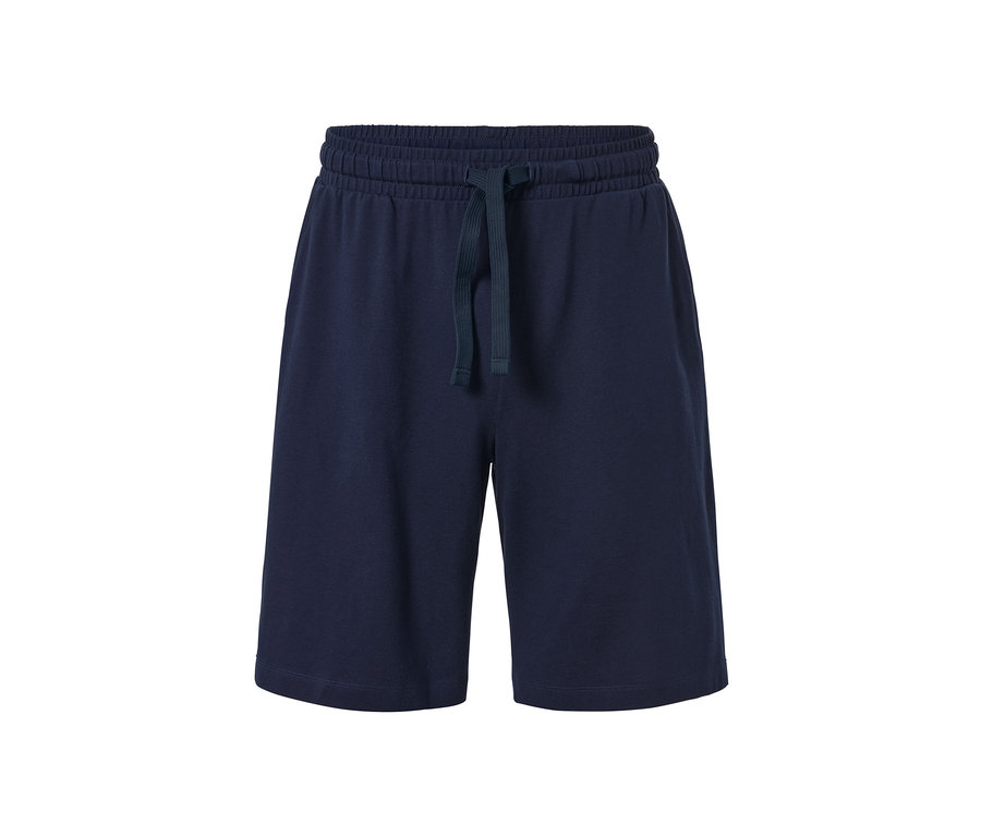 Short détente en coton piqué bleu marine avec cordon de serrage à la taille.