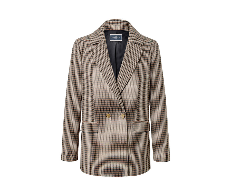 Blazer à carreaux avec fermeture à double boutonnage et col à revers.