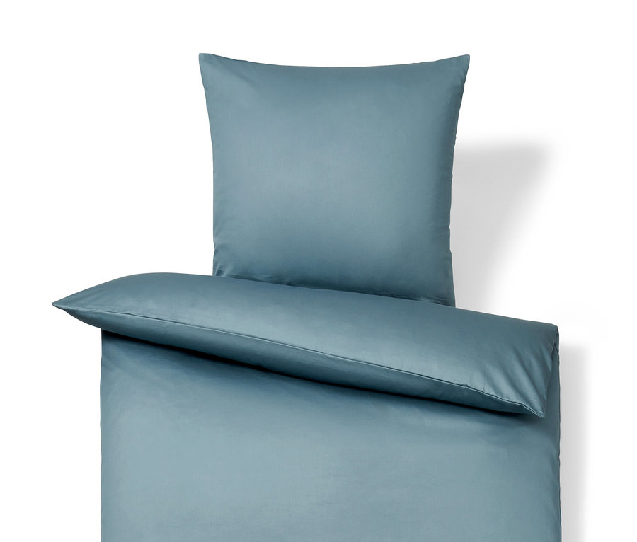 Parure de lit en satin de coton bleu, taille standard.